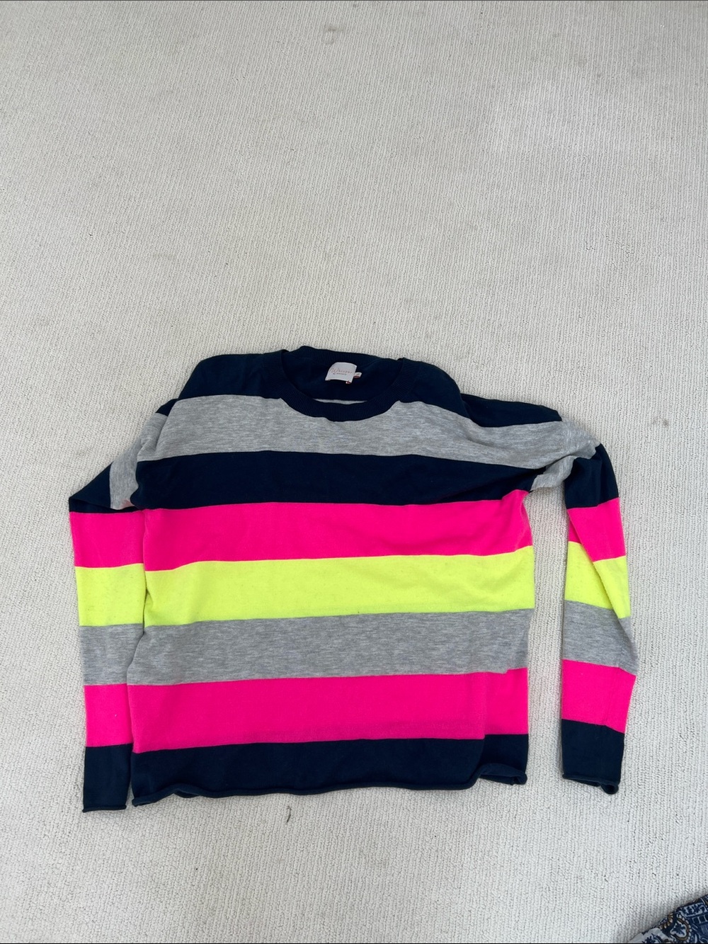 Men's Striped Crewneck Sweater in Navy, Neon Pink & Lime